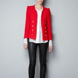 Zara Womens Collection Size M Tweed Red Blazer